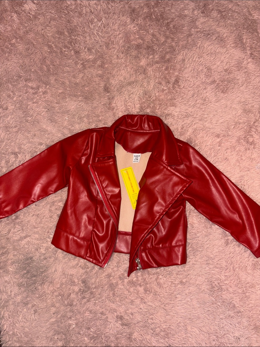 SHEIN Red Faux Leather Kids Biker Jacket 12-18M
